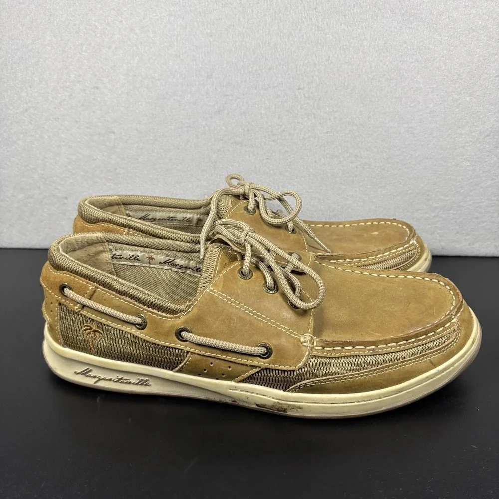 Margaritaville Anchor Mens Brown/Tan Leather Slip-On Boat Shoes/Loafers Sz 11.5